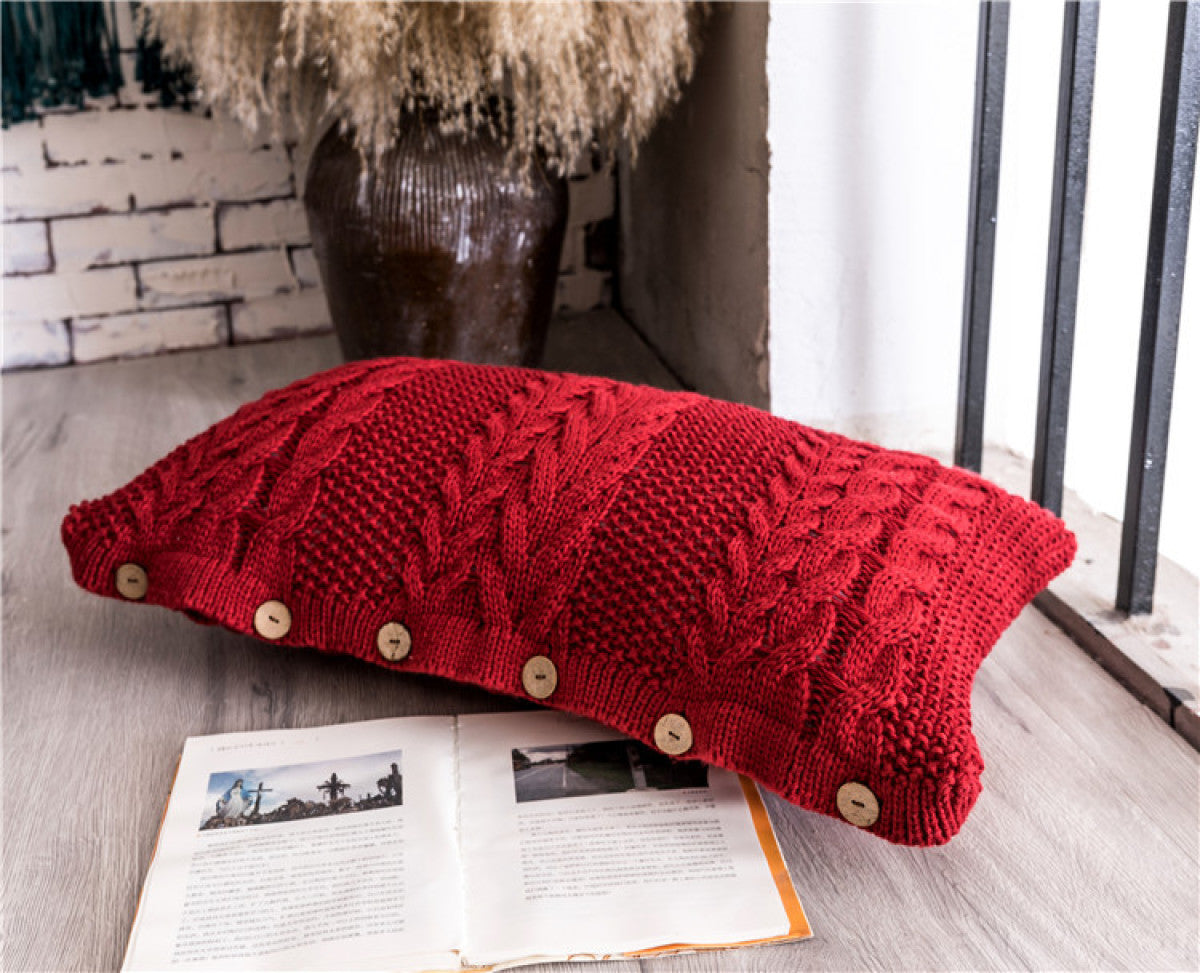 Buttoned Cable Knit Cushion Pillowcase without Filler