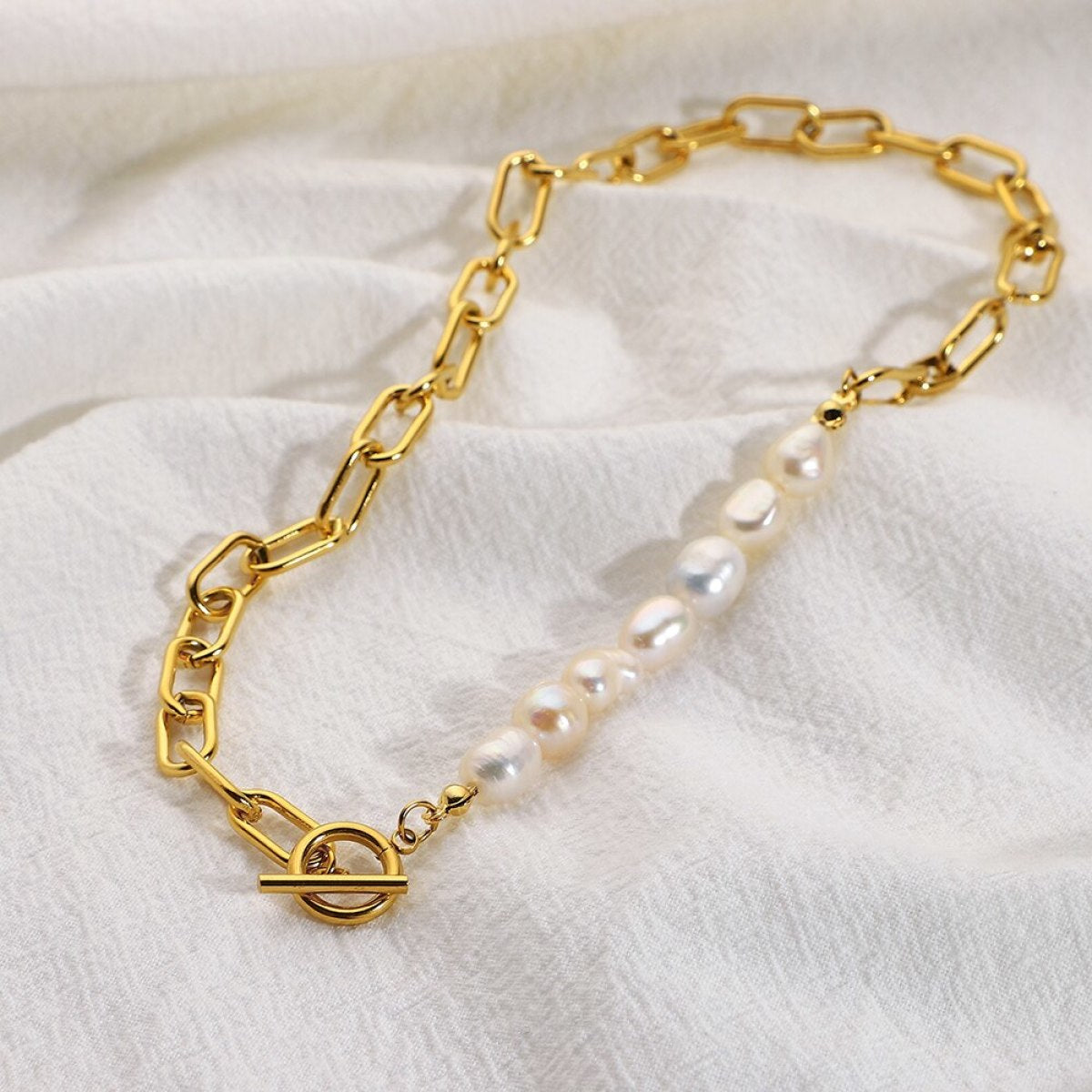 Paperclip Chain Freshwater Pearl Chokers Necklaces