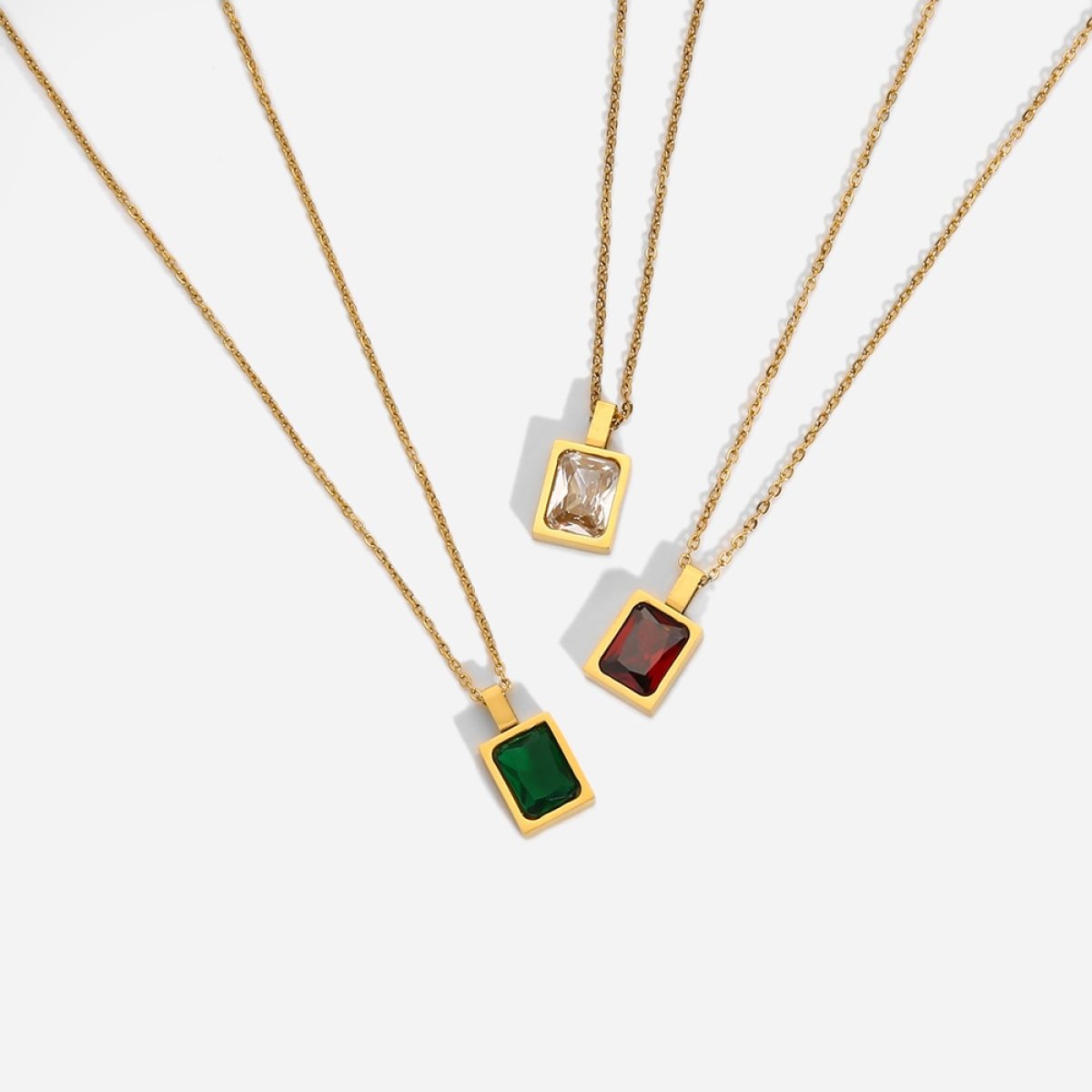 Mini Rectangle Zircon Stone Charm Pendant Necklace