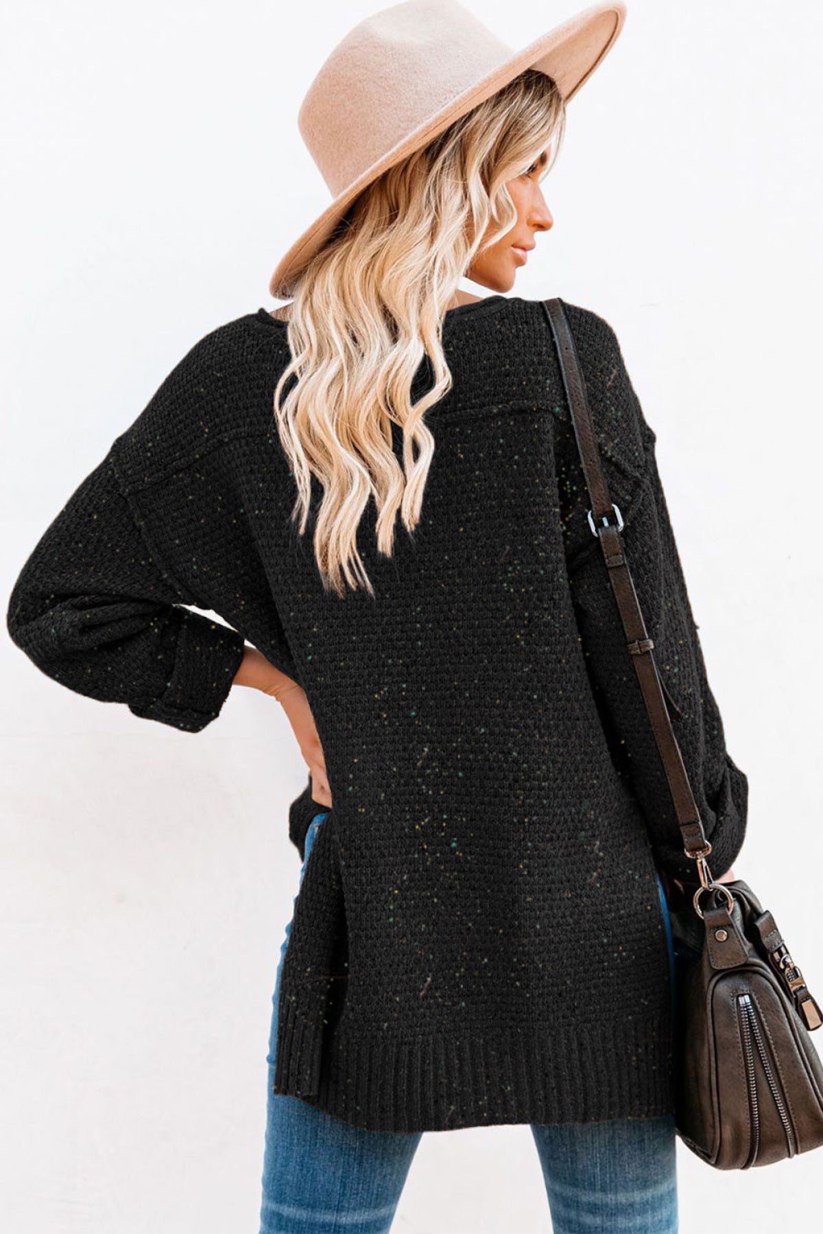 Buttoned Drop Shoulder Knitted Sweater