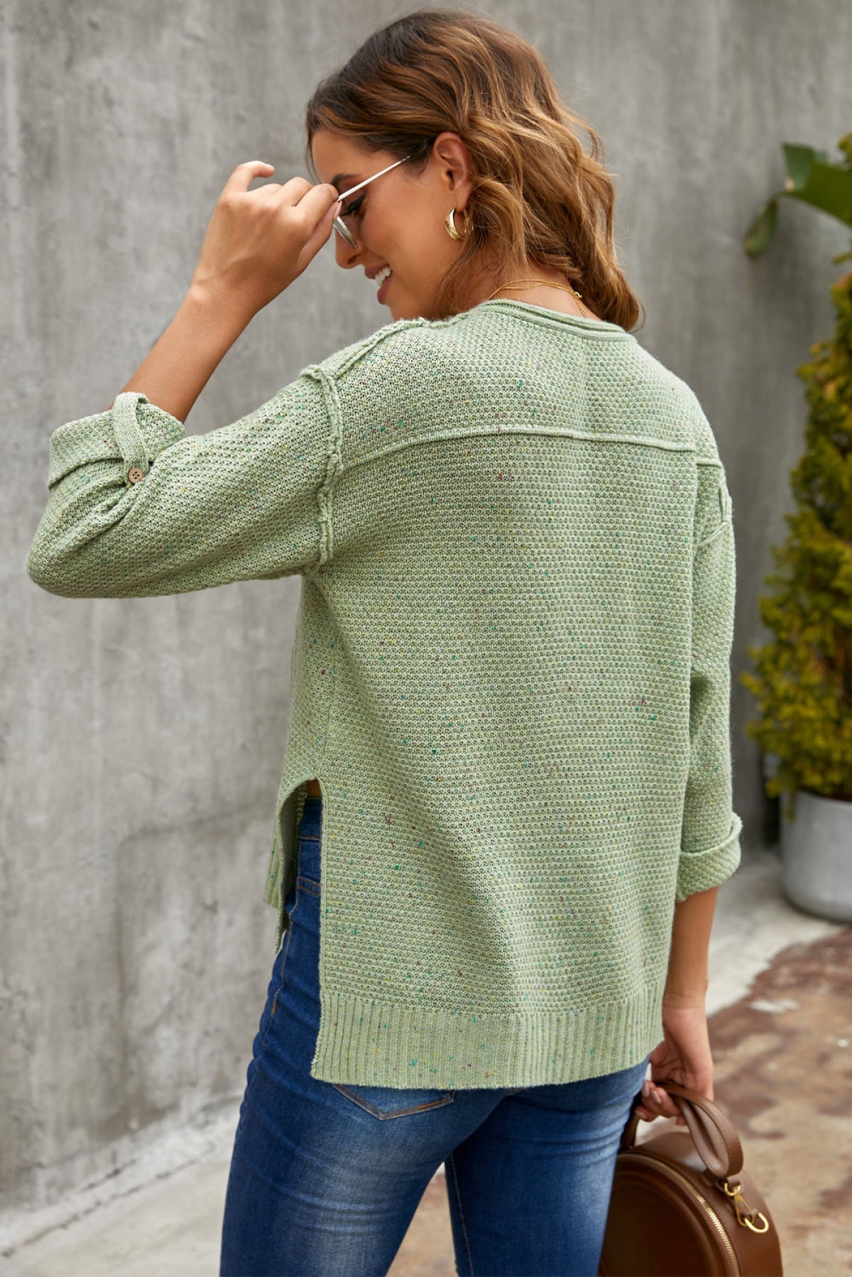 Buttoned Drop Shoulder Knitted Sweater