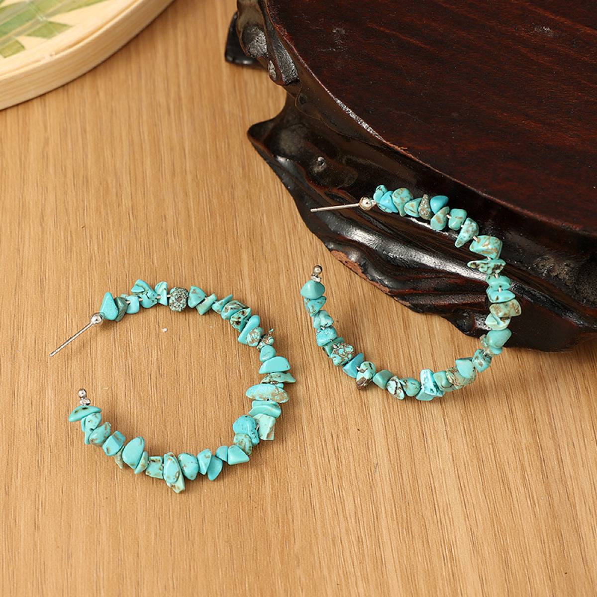 Turquoise Stone C-Shaped Hoop Earrings