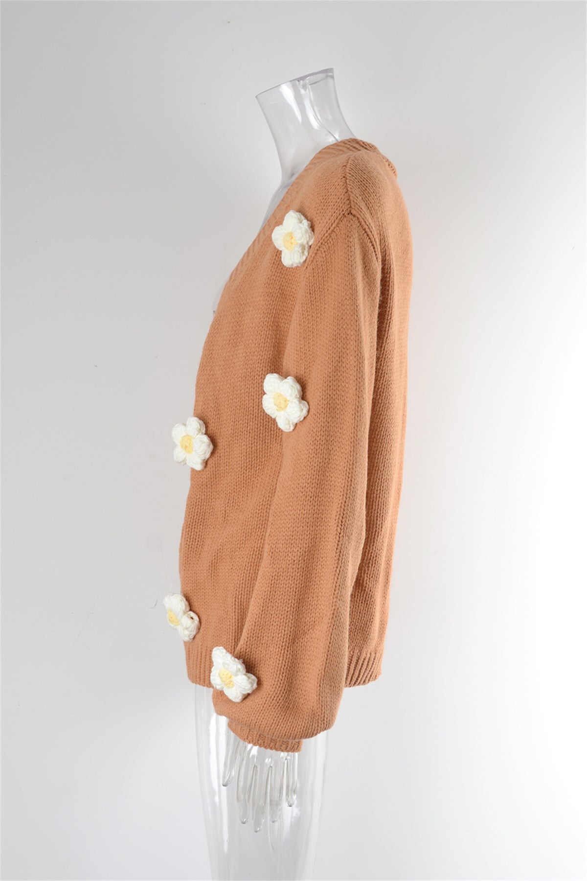 Flower Balloon Sleeve Cable Knit Cardigans