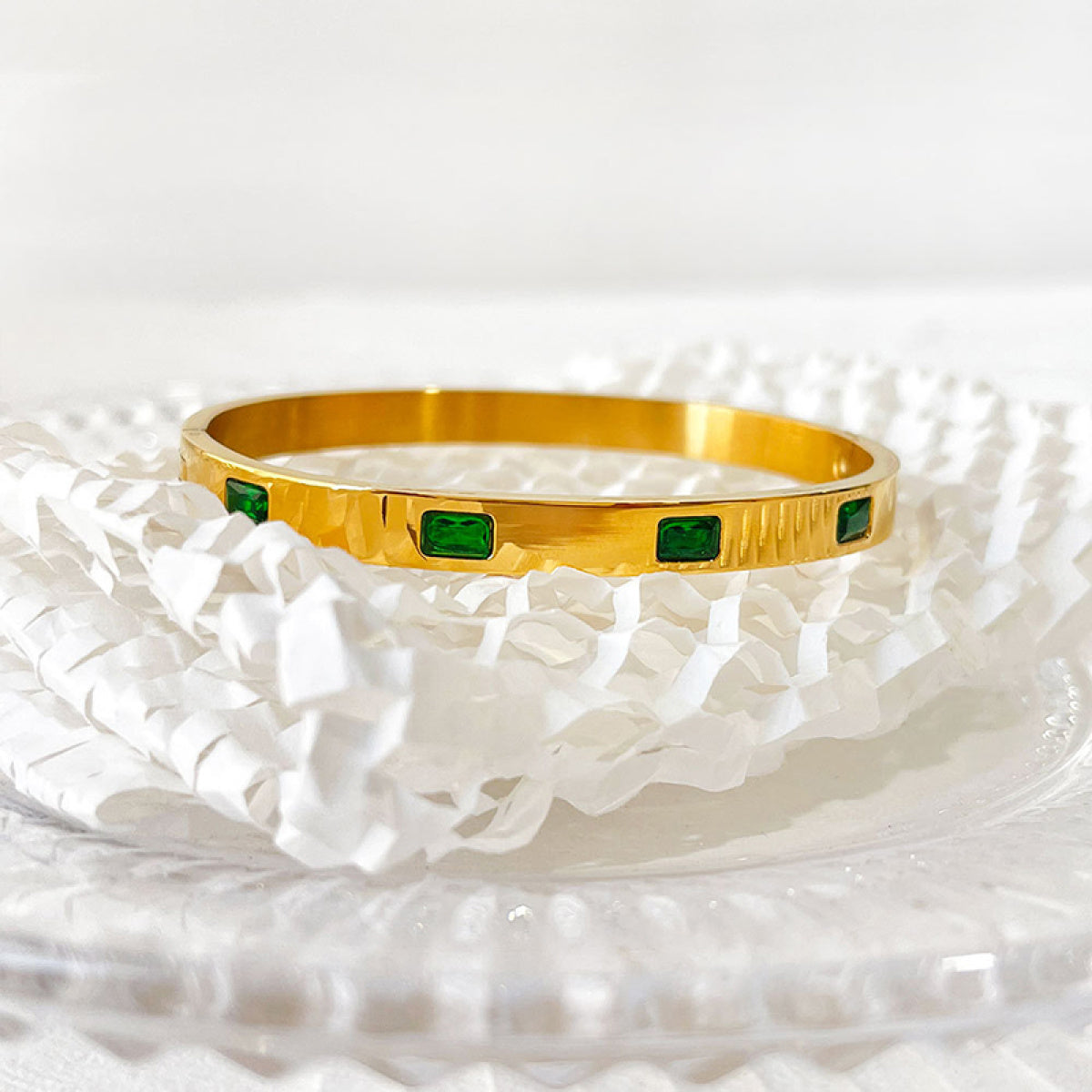 Emerald Zirconia Inlay Bangle Bracelet