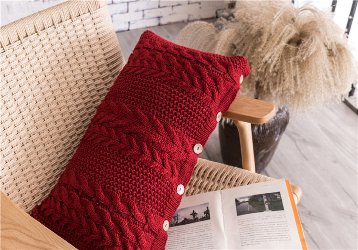 Buttoned Cable Knit Cushion Pillowcase without Filler