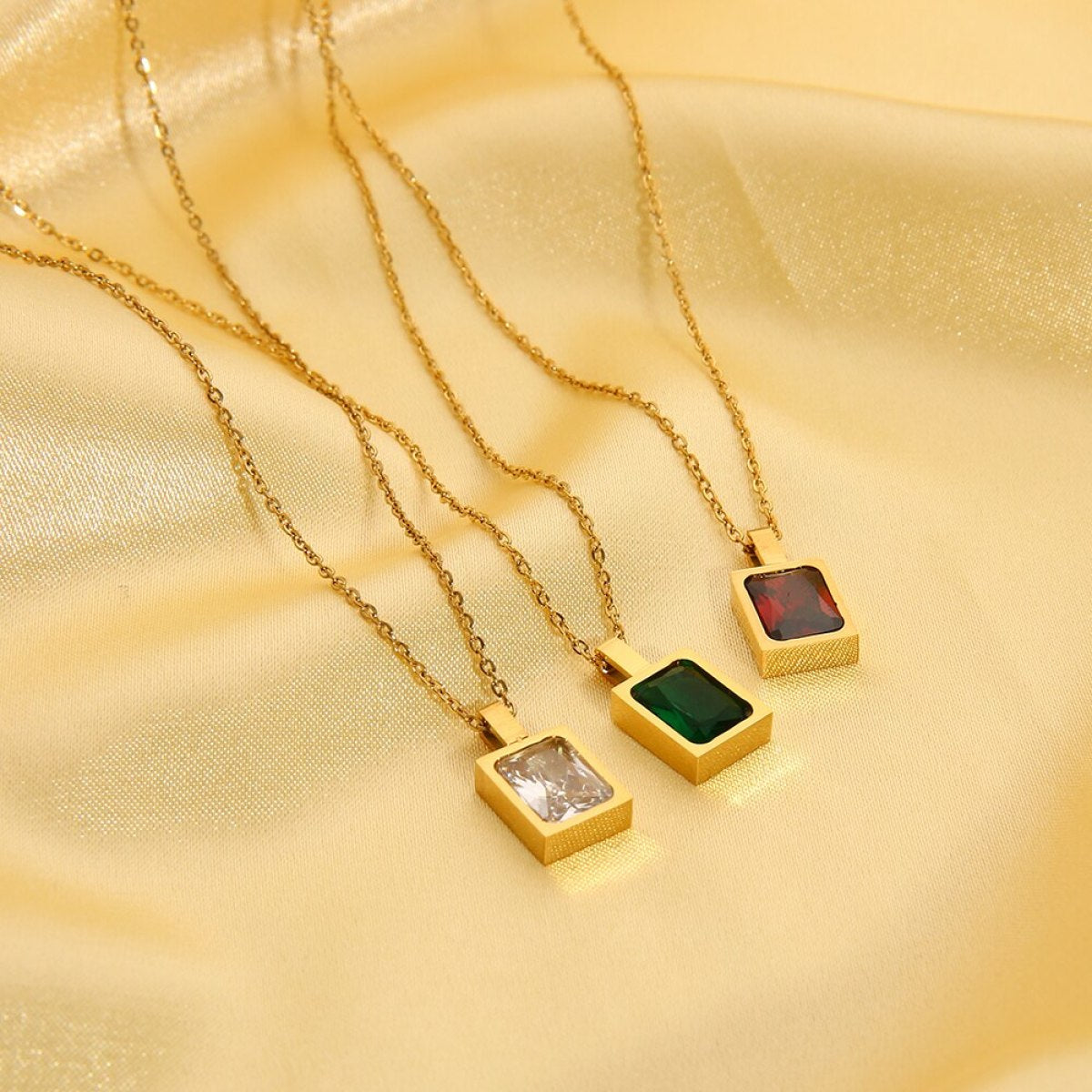 Mini Rectangle Zircon Stone Charm Pendant Necklace