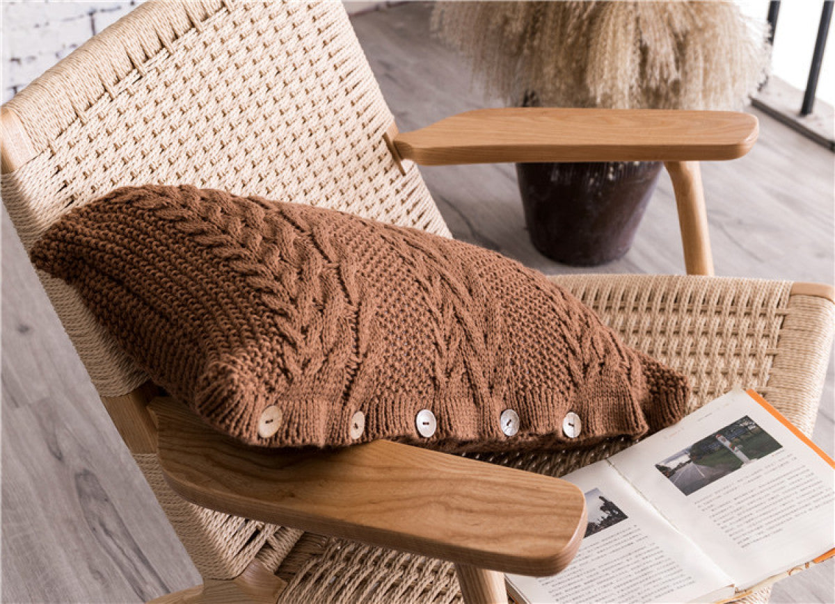 Buttoned Cable Knit Cushion Pillowcase without Filler