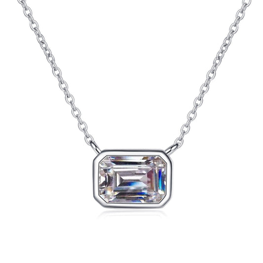 925 Sterling Silver Square Cylinder Moissanite  Necklace
