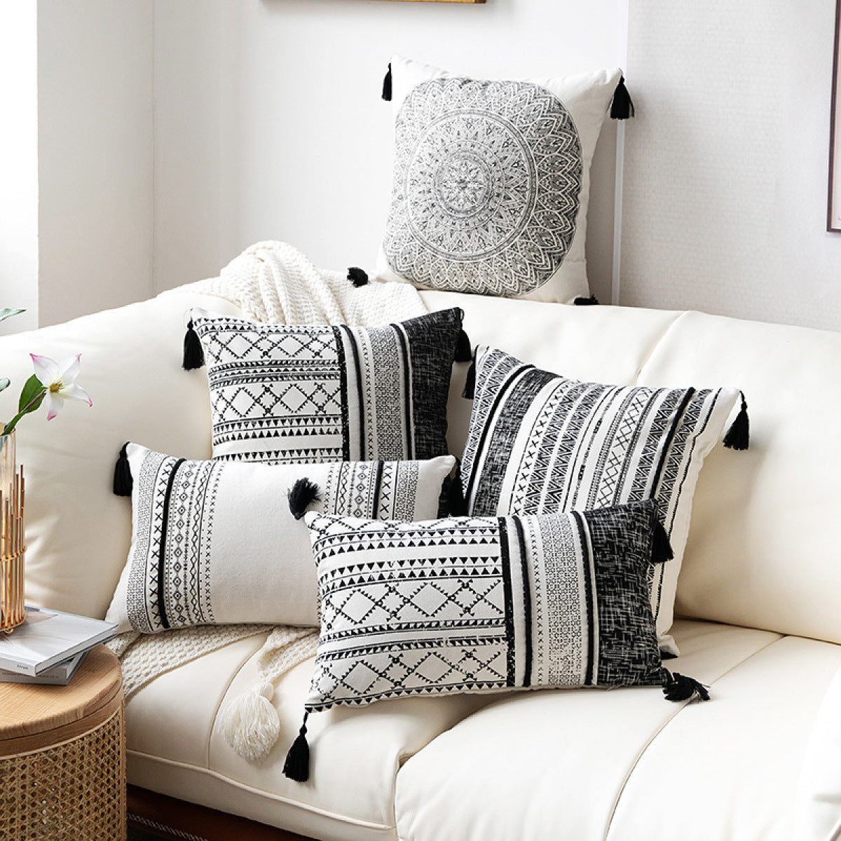 Geometric Cotton Tassel Cushion Pillowcase without Filler