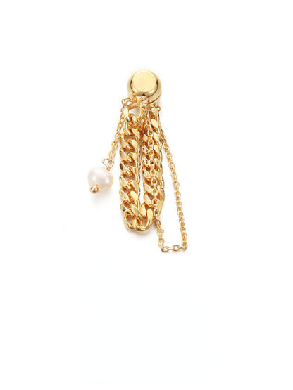 Retro Chain Tassel Conch Clip Earrings