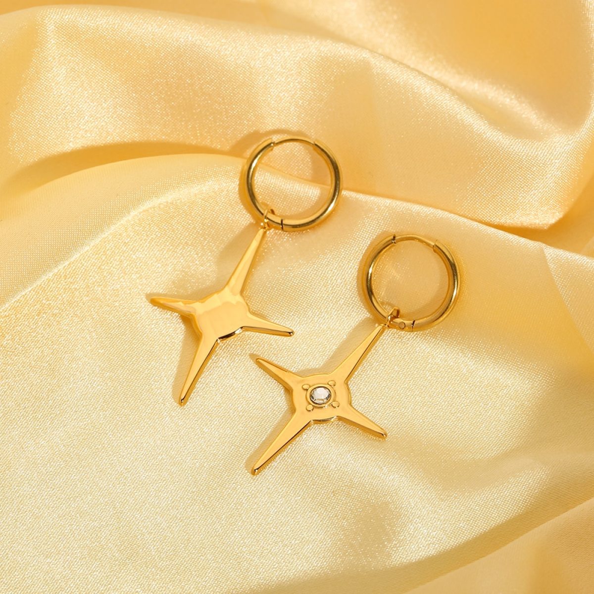 Zirconia Starburst Star Hoop Earring