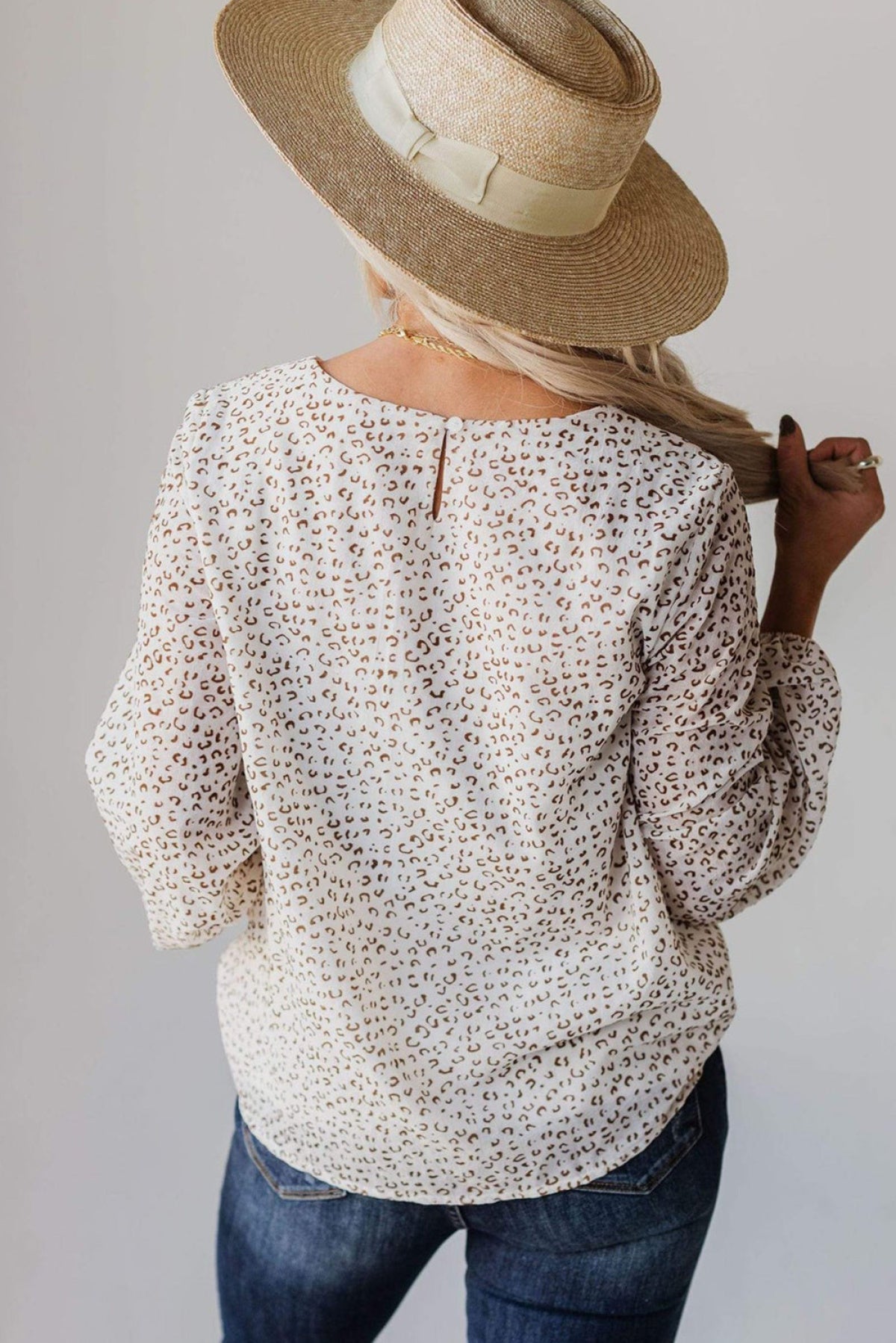 Leopard Round Neck Long Sleeve Blouse