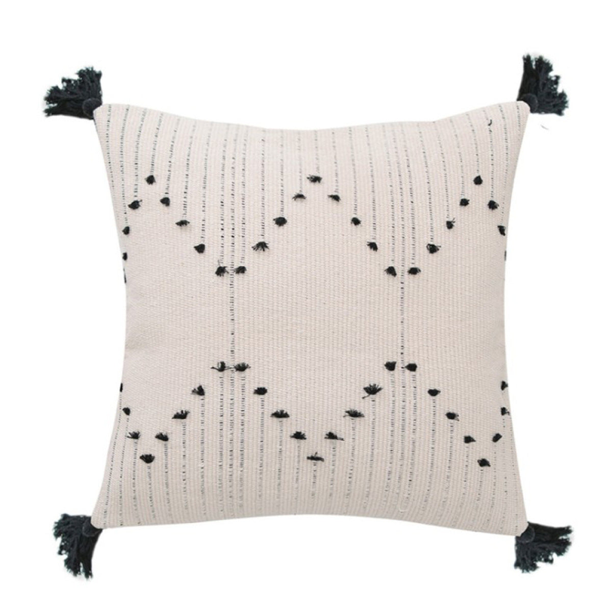 Geometric Embroidered Tufted Pom Poms Cushion Cover Without Filler