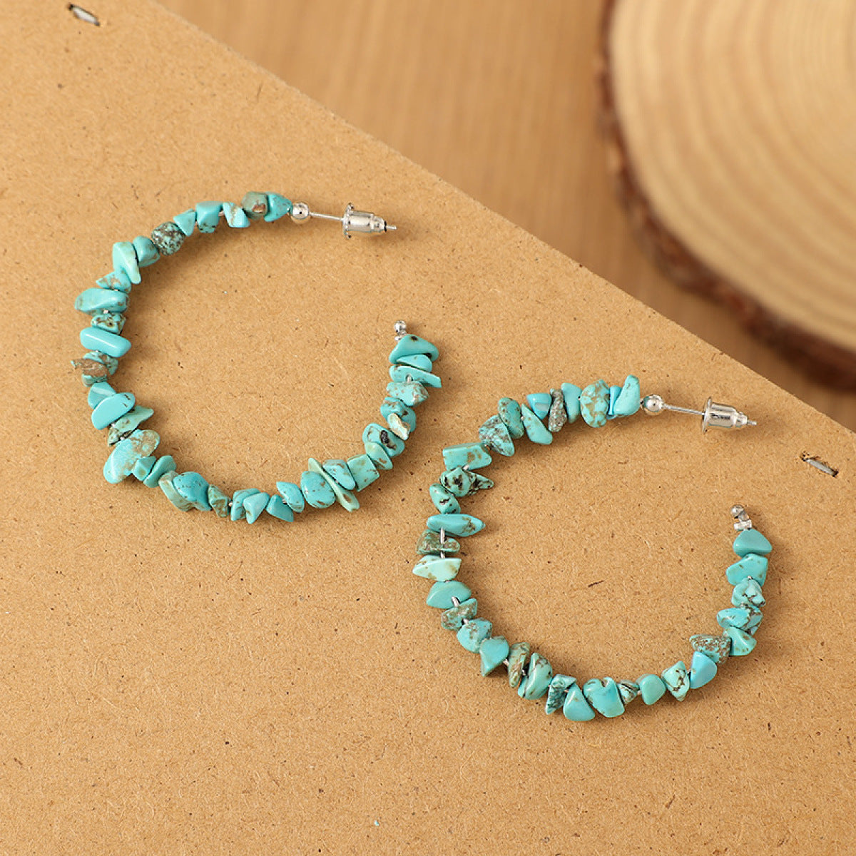 Turquoise Stone C-Shaped Hoop Earrings