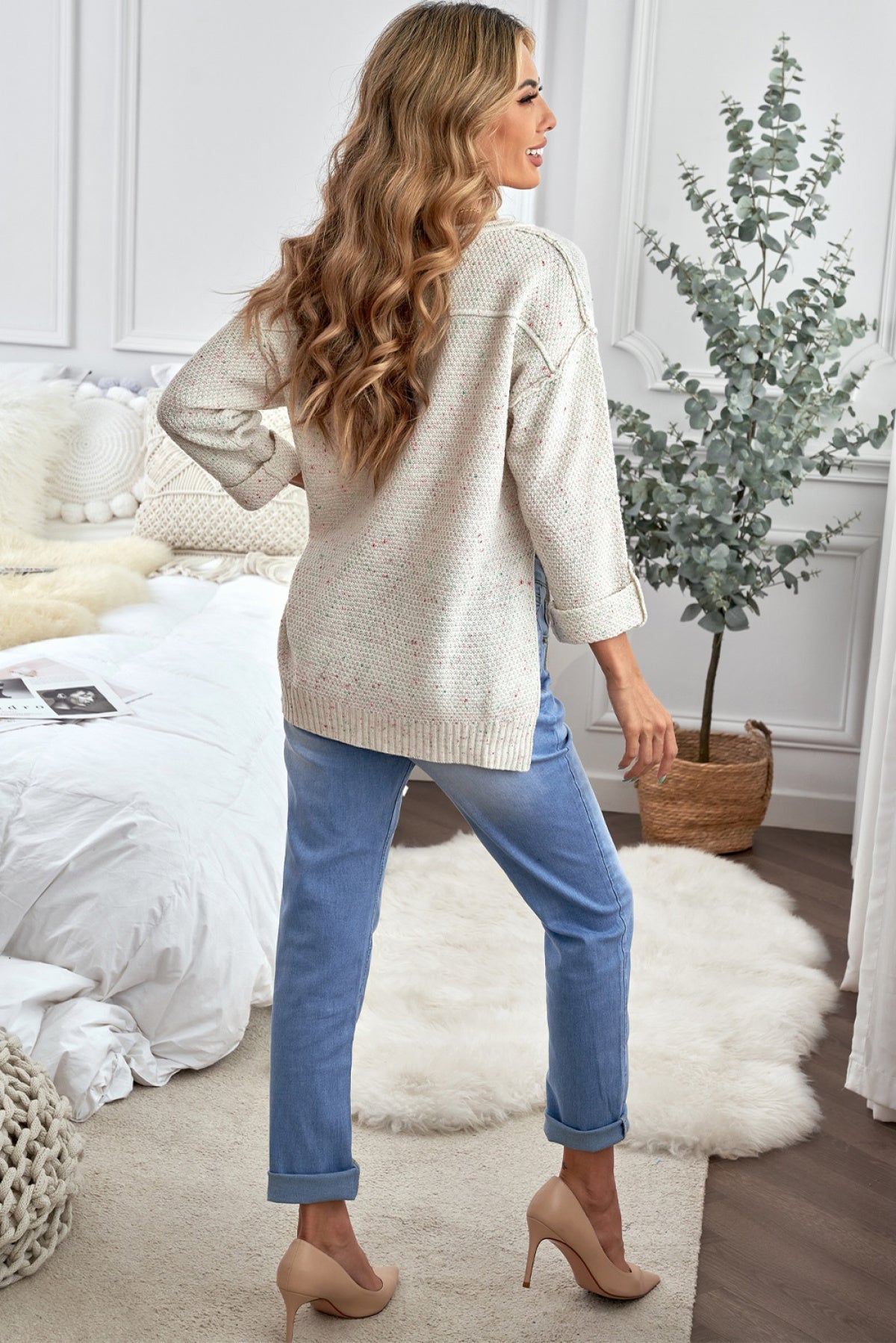 Buttoned Drop Shoulder Knitted Sweater