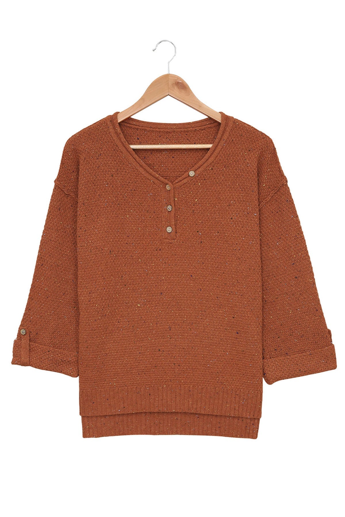 Buttoned Drop Shoulder Knitted Sweater