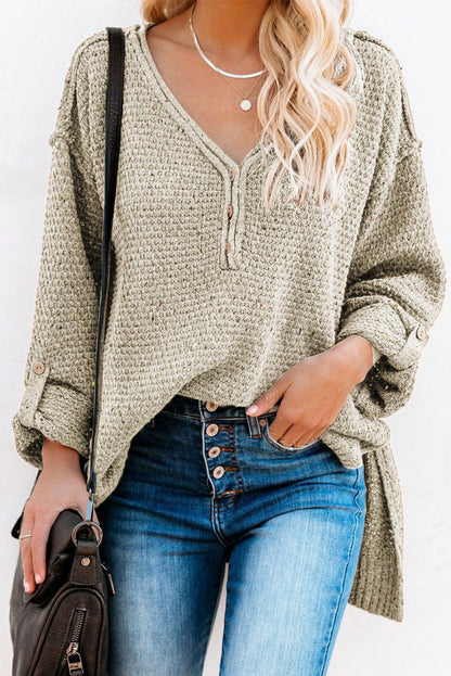 Buttoned Drop Shoulder Knitted Sweater