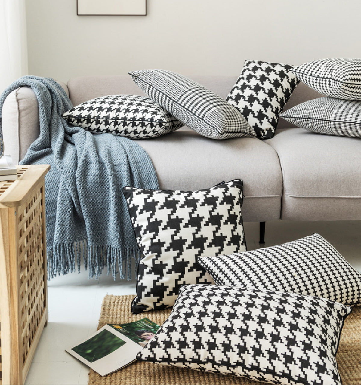 Cotton Houndstooth Cushion Pillowcase without Filler