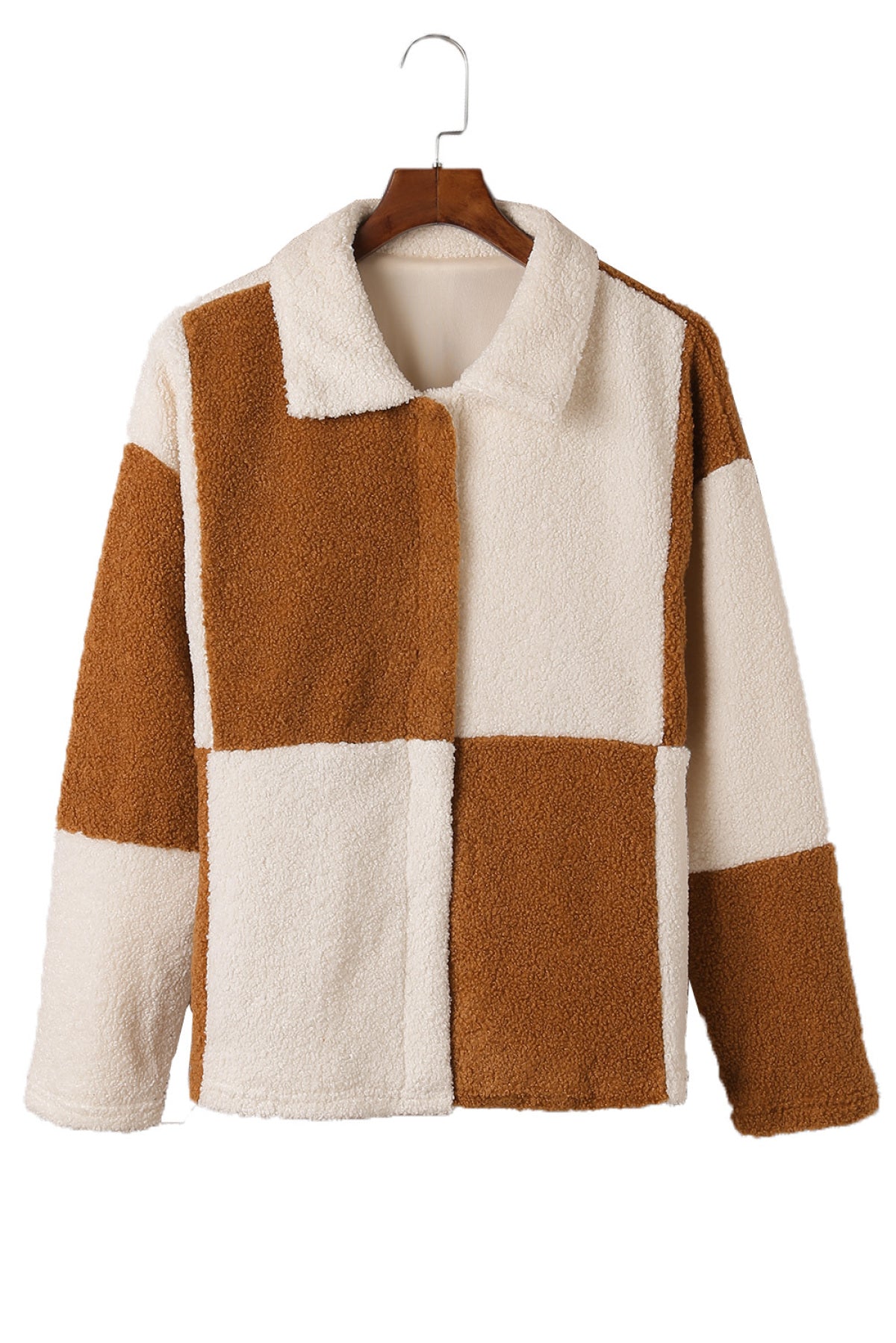 Colorblock Checkered Sherpa Jacket