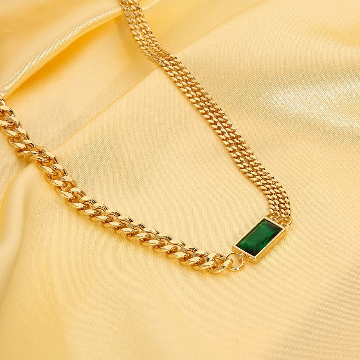 Cuban Chain Green Zircon Stone Necklace