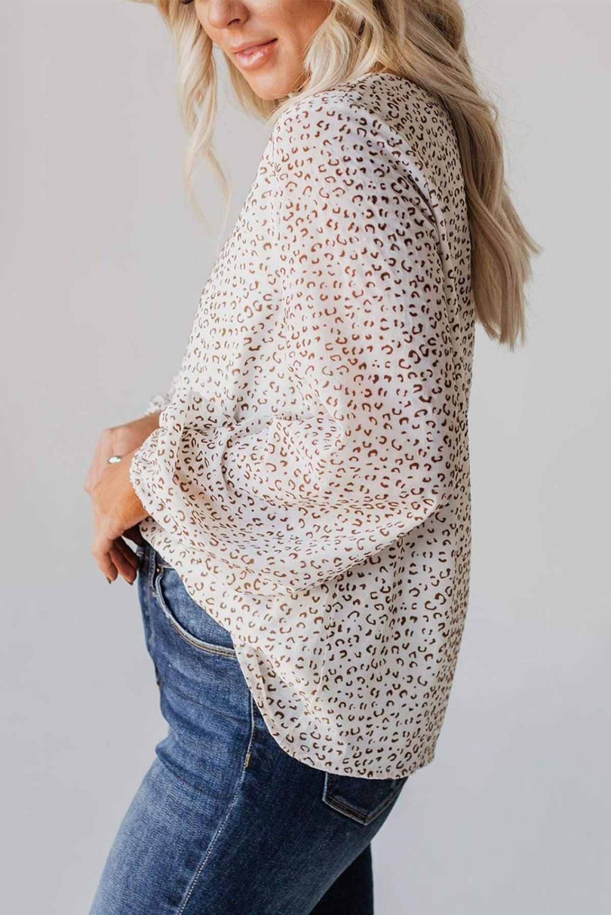 Leopard Round Neck Long Sleeve Blouse