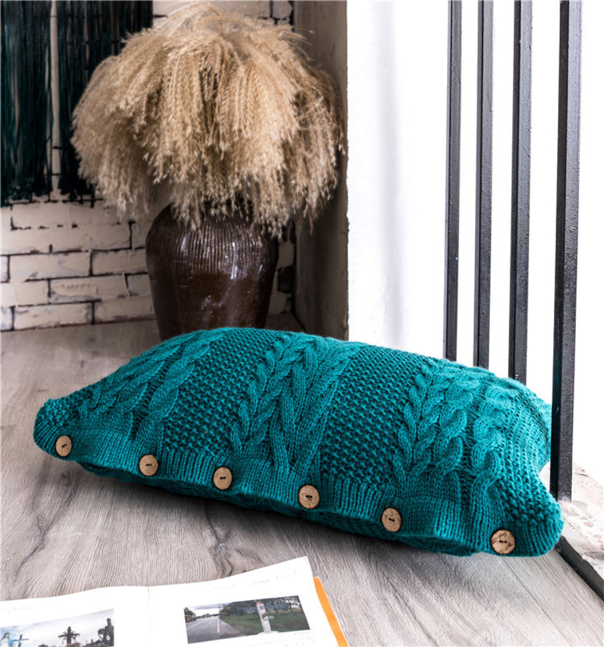 Buttoned Cable Knit Cushion Pillowcase without Filler