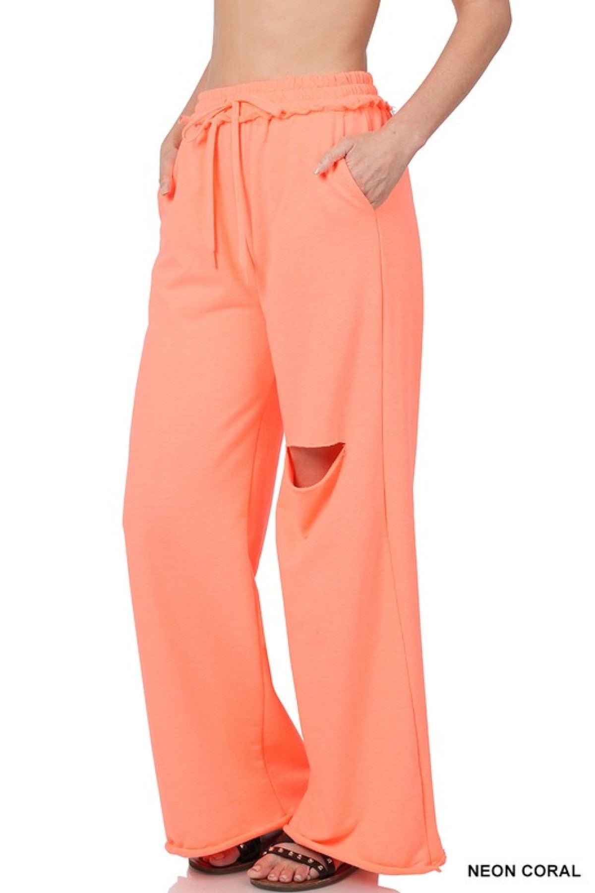 New Colors - Zenana French Terry Laser Cut Pants With Pockets