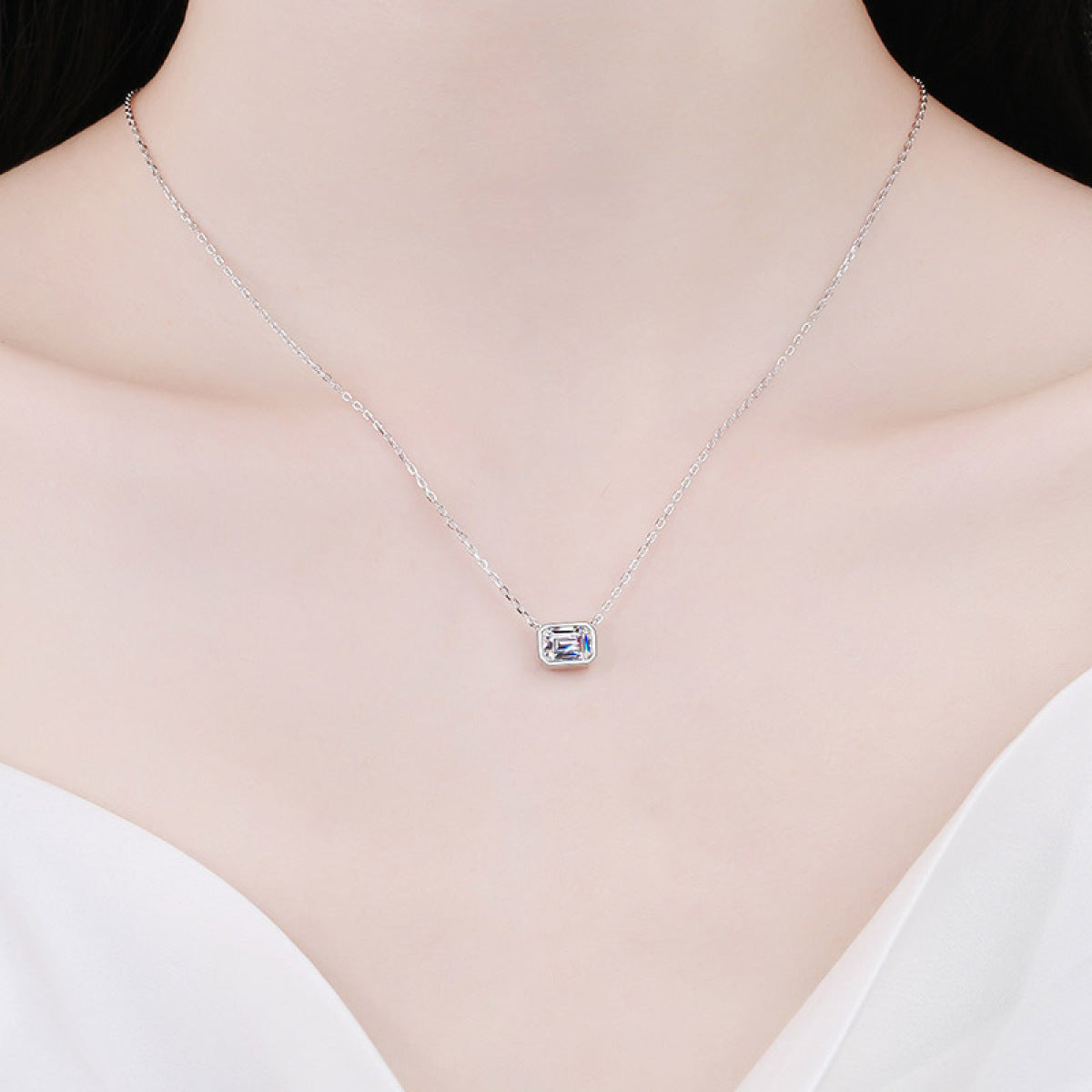 925 Sterling Silver Square Cylinder Moissanite  Necklace