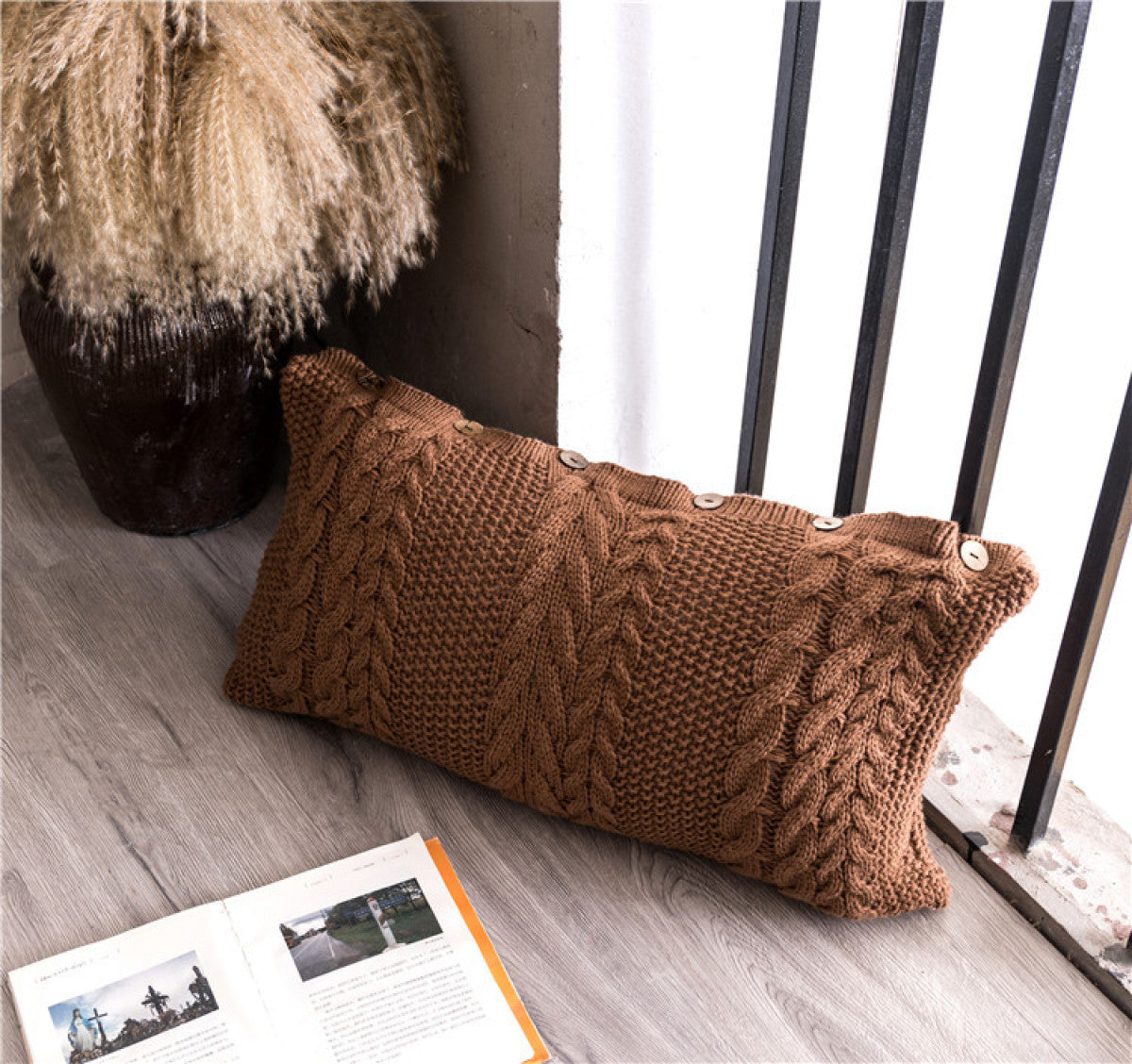 Buttoned Cable Knit Cushion Pillowcase without Filler