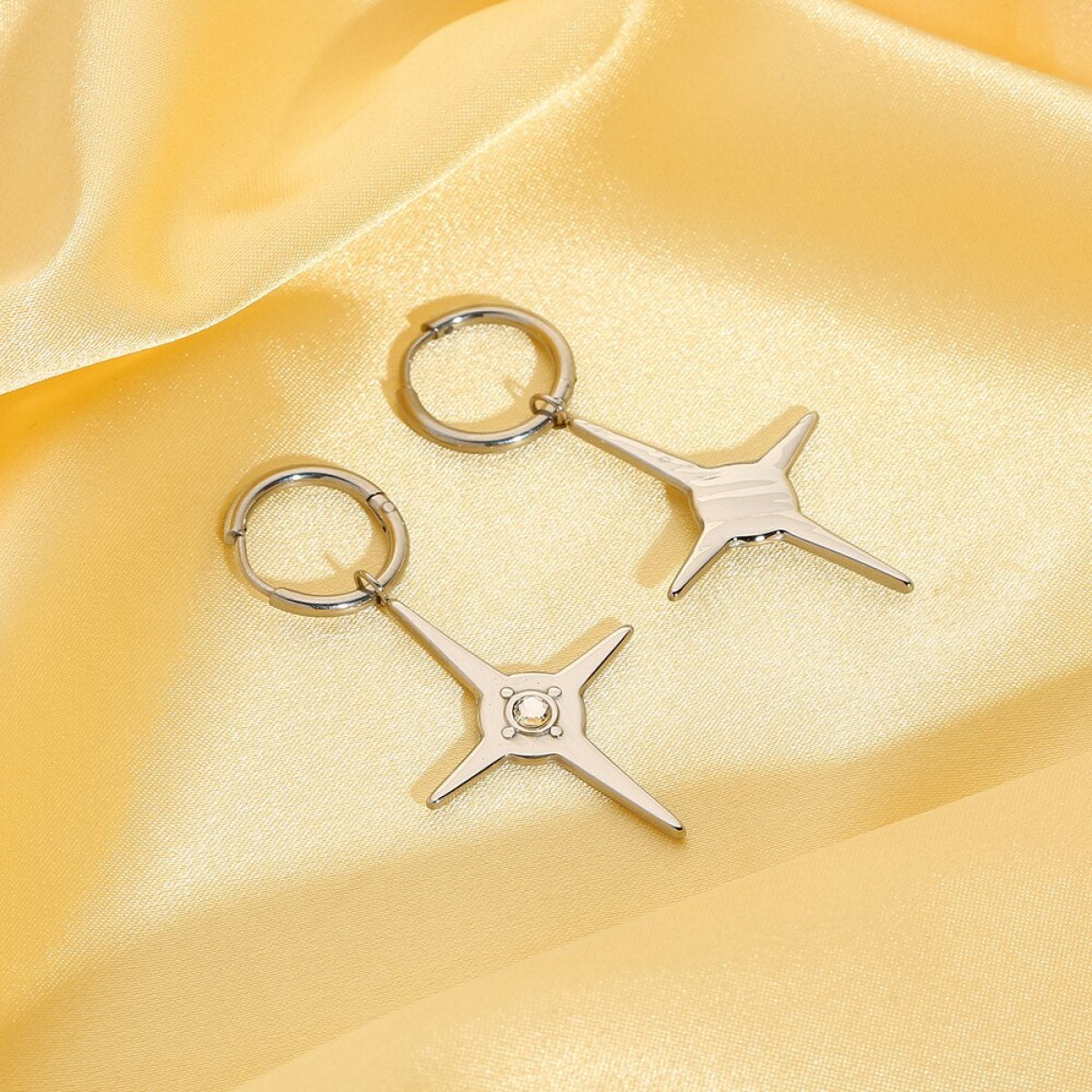 Zirconia Starburst Star Hoop Earring