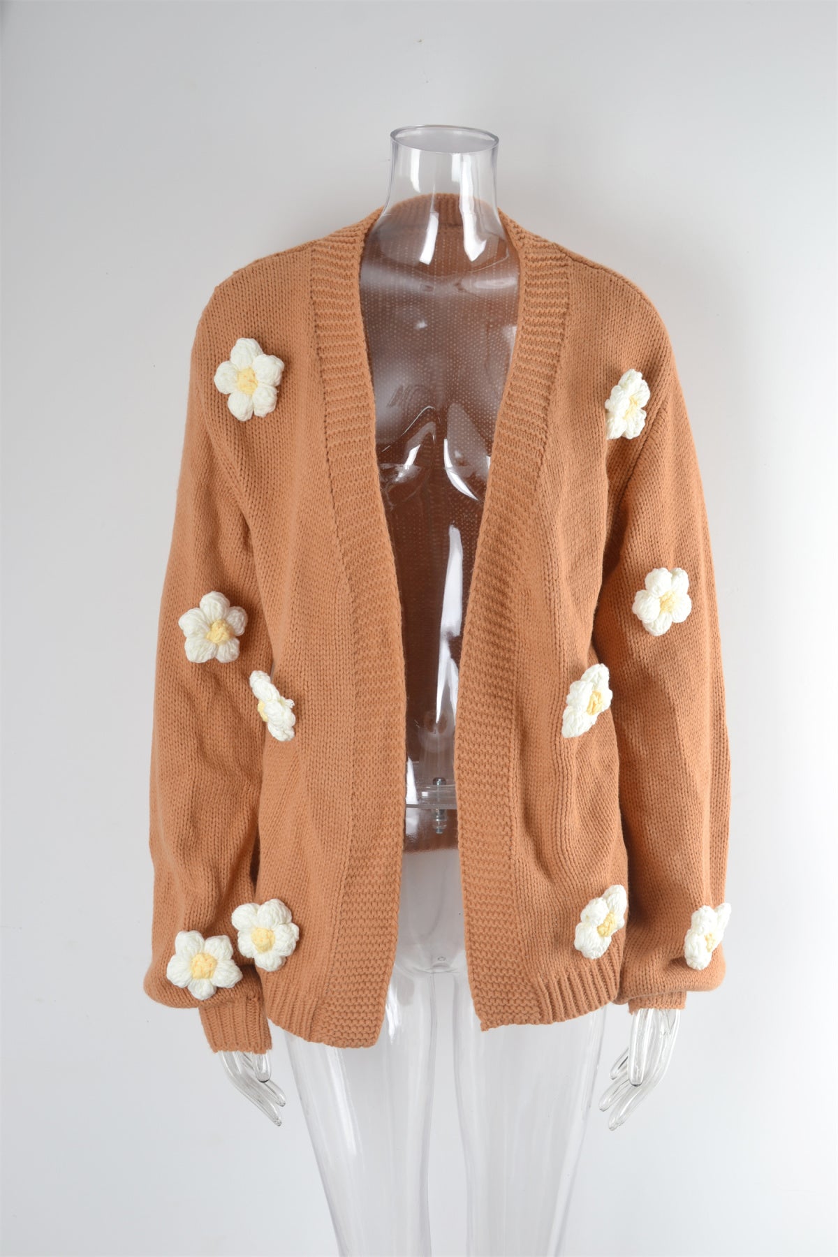 Flower Balloon Sleeve Cable Knit Cardigans