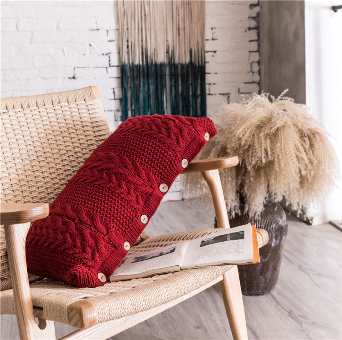 Buttoned Cable Knit Cushion Pillowcase without Filler