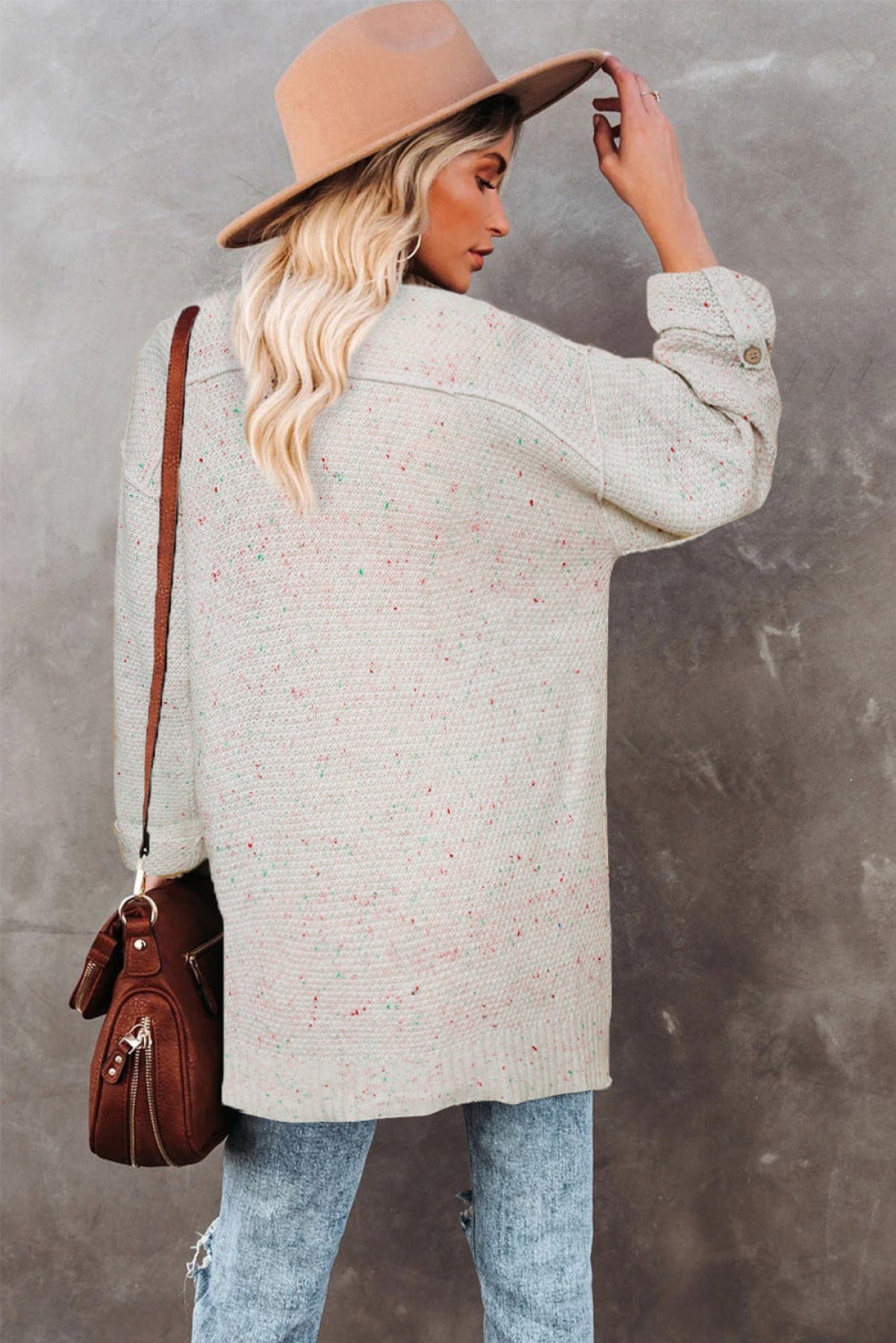 Buttoned Drop Shoulder Knitted Sweater