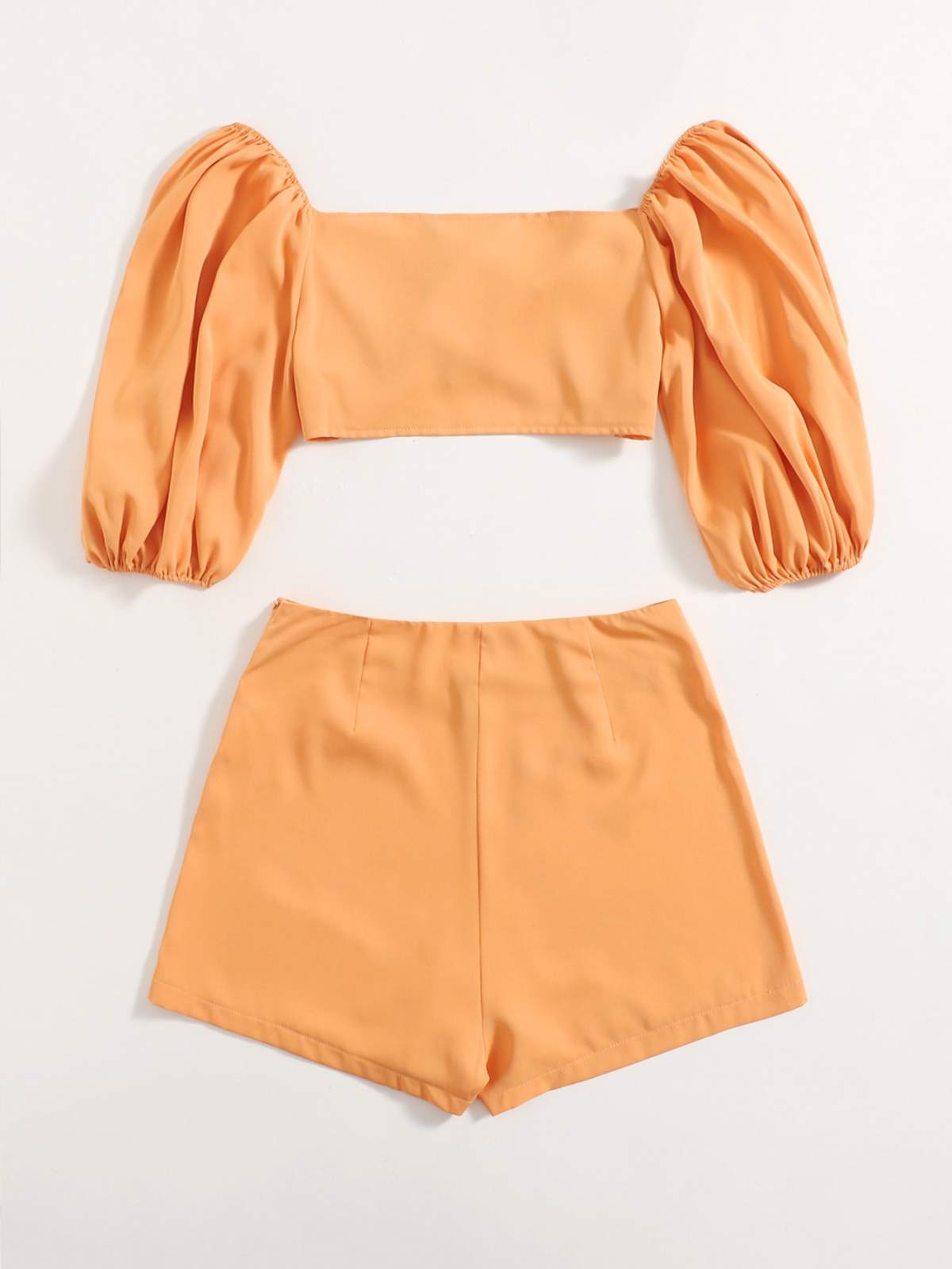 Solid Tie Front Crop Top & Shorts Set