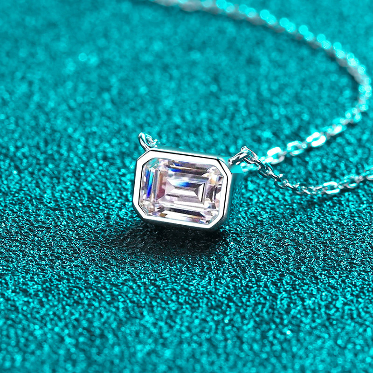 925 Sterling Silver Square Cylinder Moissanite  Necklace