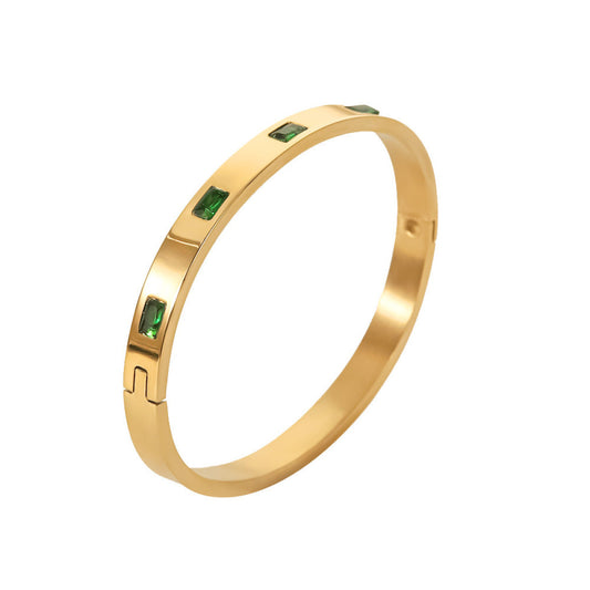 Emerald Zirconia Inlay Bangle Bracelet