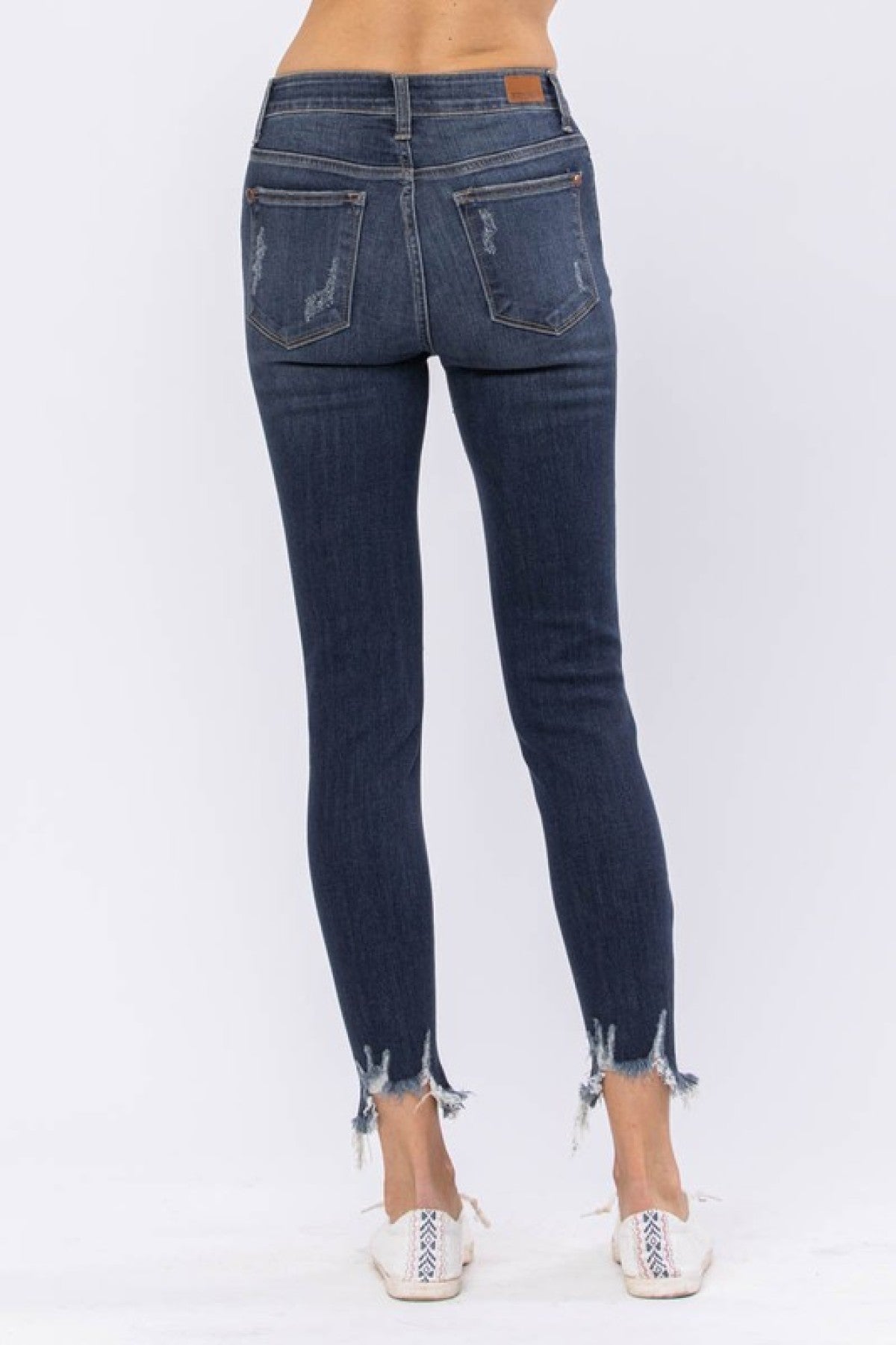 Judy Blue Mid-Rise Destroyed Hem Shark Bite Skinny Jeans