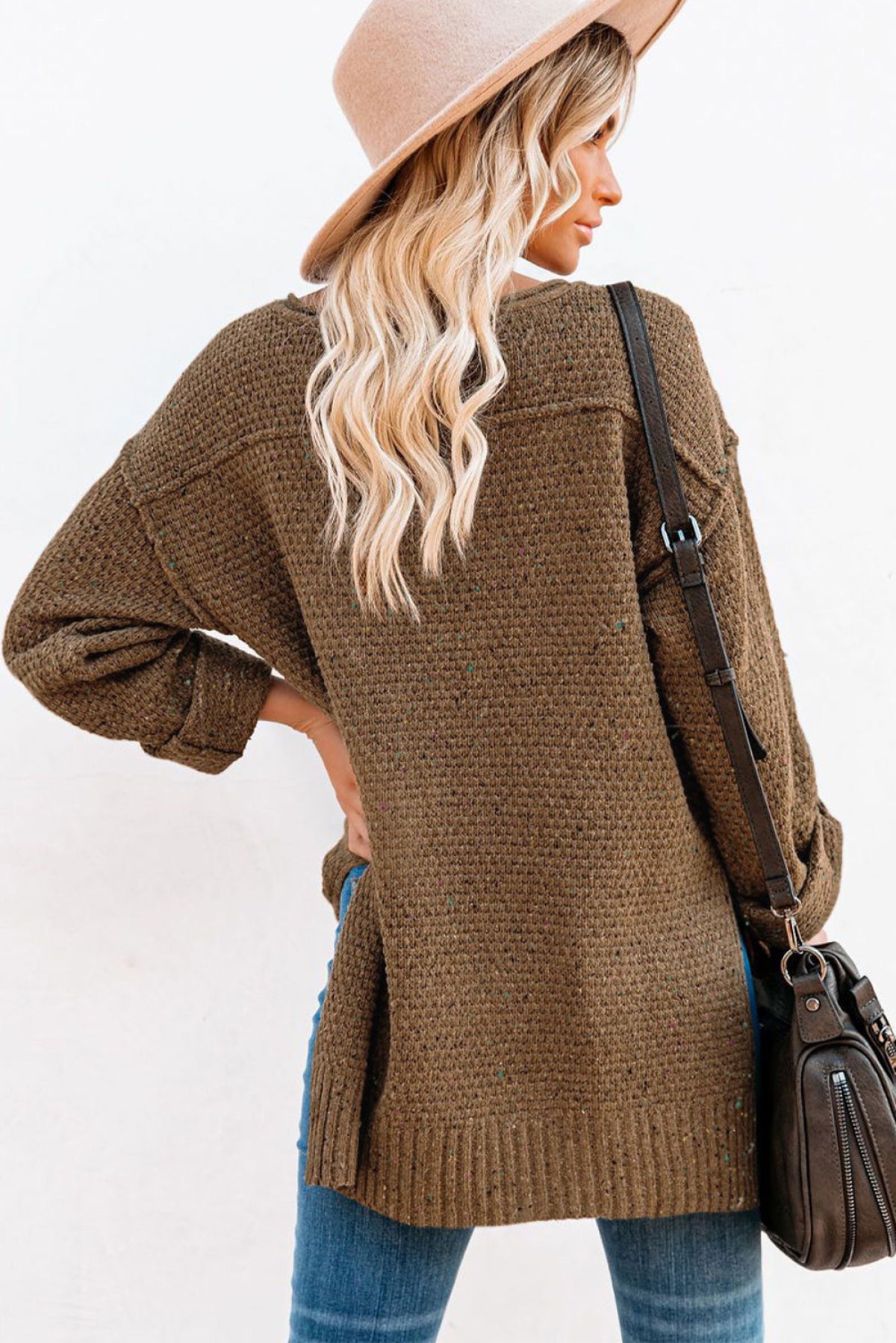 Buttoned Drop Shoulder Knitted Sweater