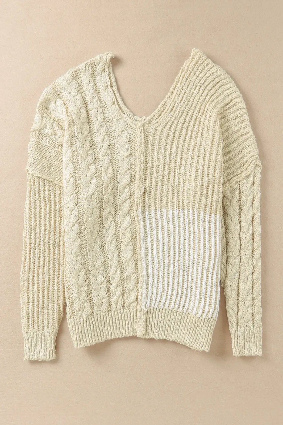 Beige V Neck Loose Knit Sweater