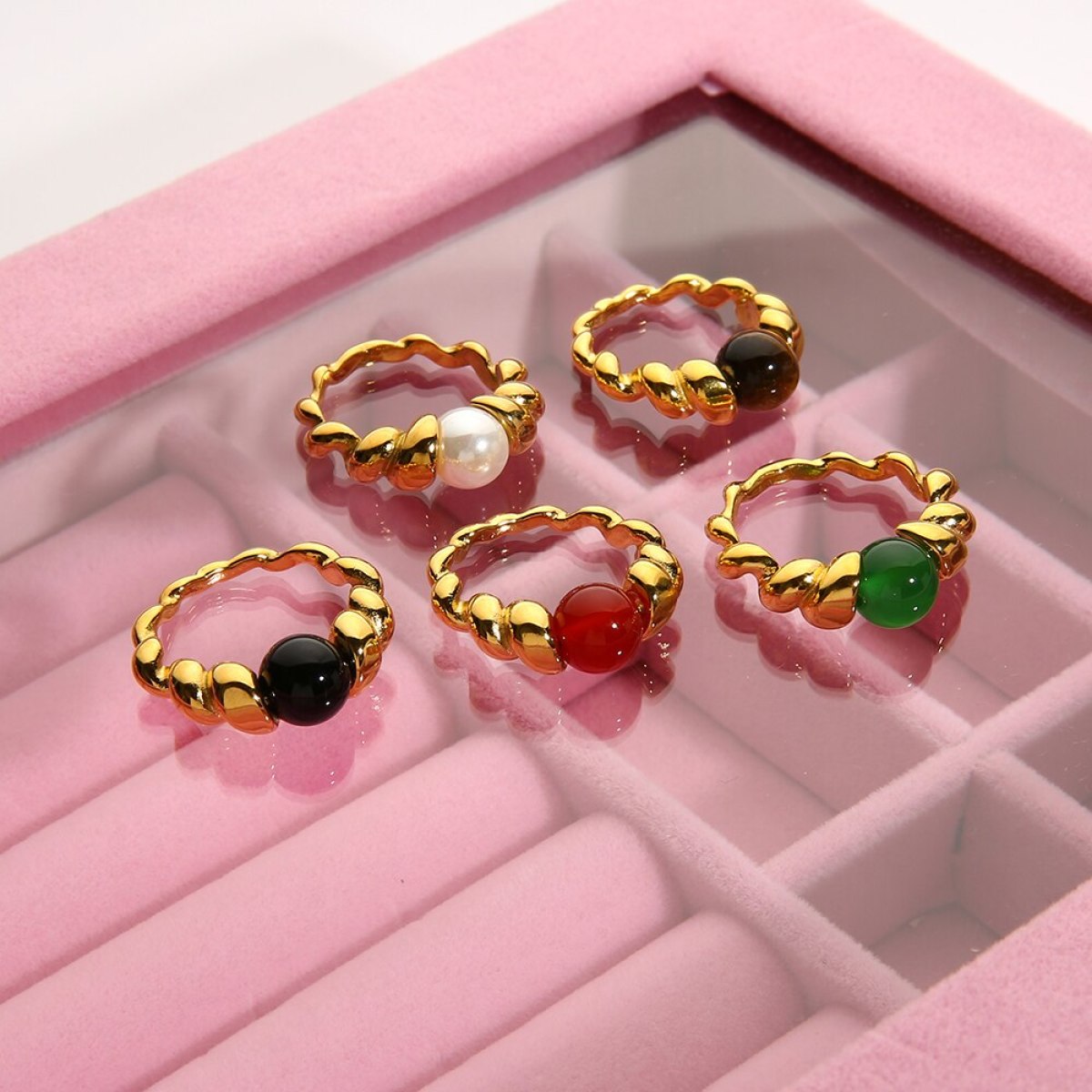 Green/Brown/Black/Red Natural Beads Rings