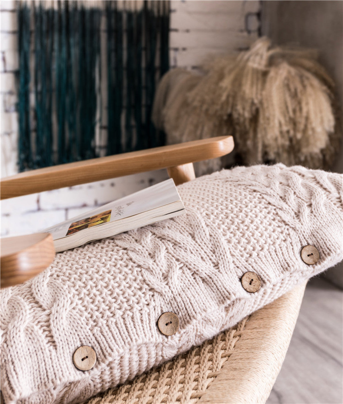 Buttoned Cable Knit Cushion Pillowcase without Filler