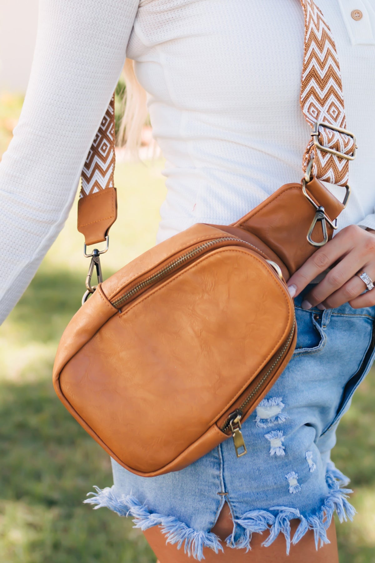 Faux Leather Zipped Crossbody Chest Bag