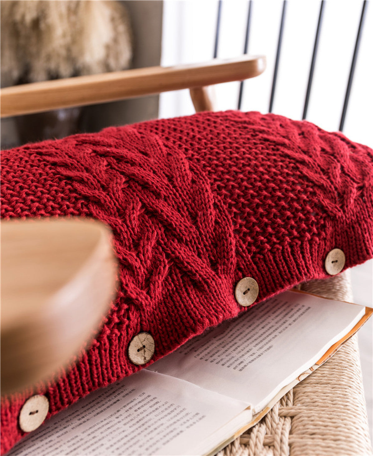 Buttoned Cable Knit Cushion Pillowcase without Filler