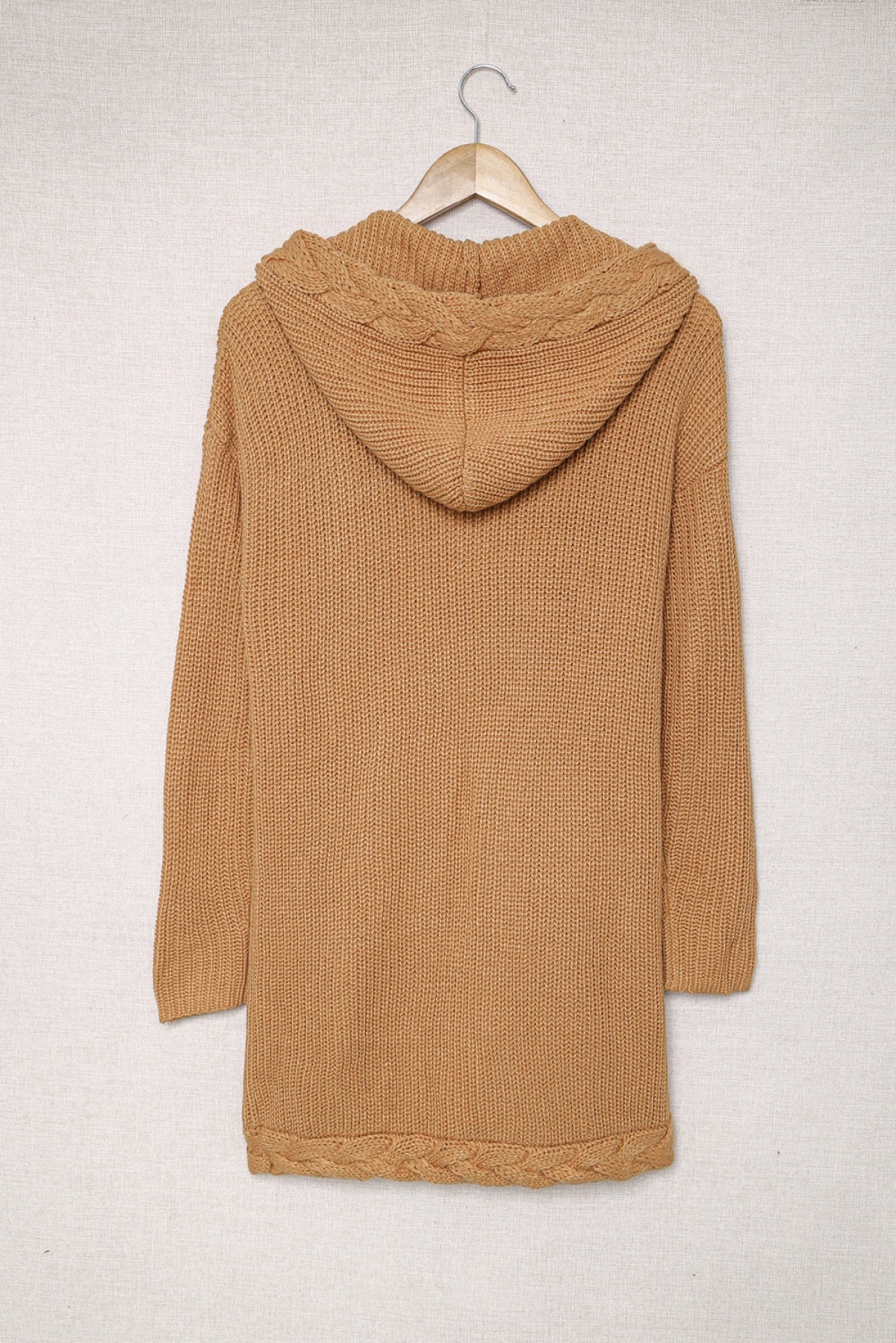 Solid Color Cable Knit Cardigan With Pockets