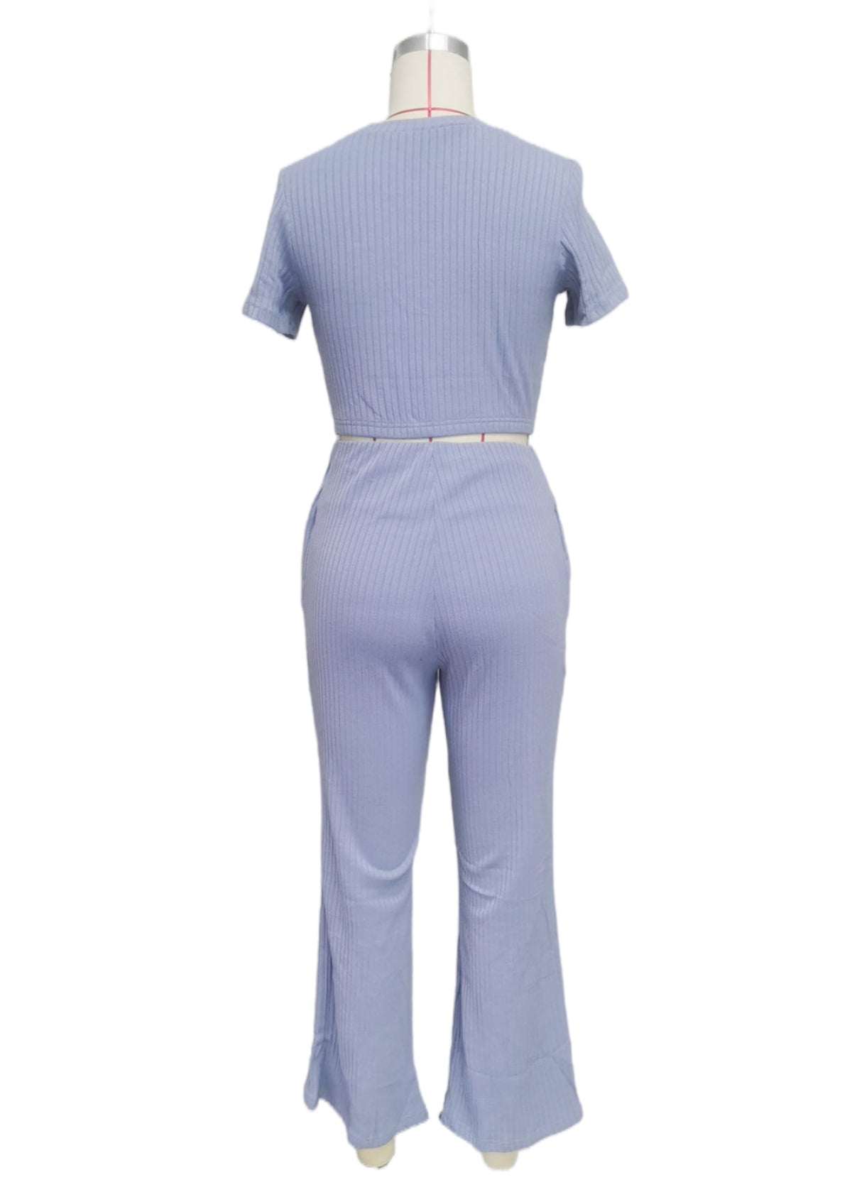 Cropped Tee And Wide Legs Pants Ribbed Knit Lounge Set