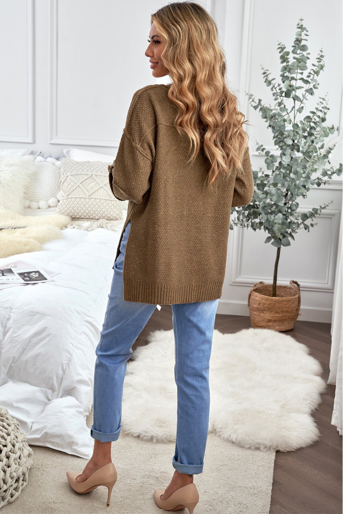 Buttoned Drop Shoulder Knitted Sweater