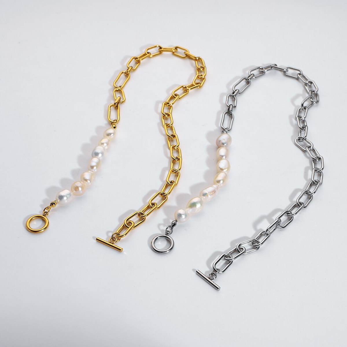 Paperclip Chain Freshwater Pearl Chokers Necklaces