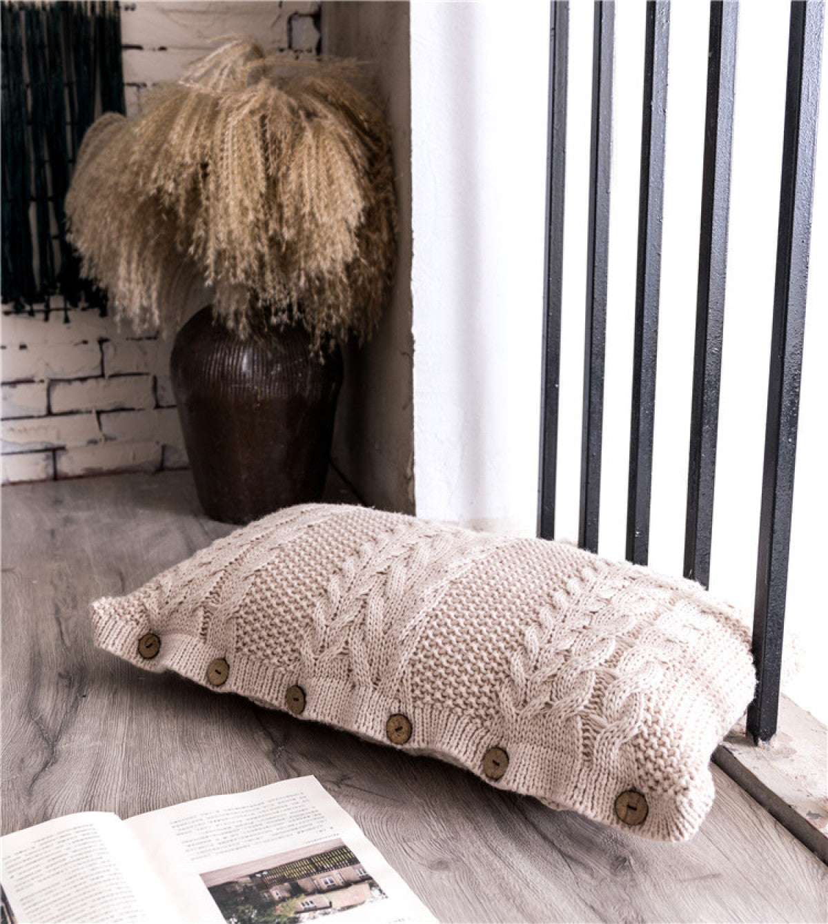 Buttoned Cable Knit Cushion Pillowcase without Filler