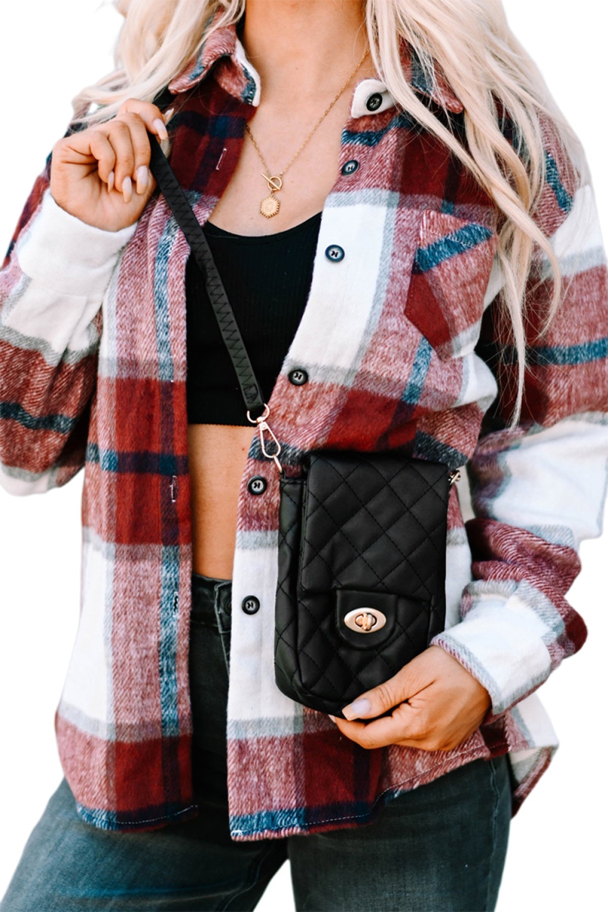 Black Quilted PU Leather Flap Inclined Shoulder Bag