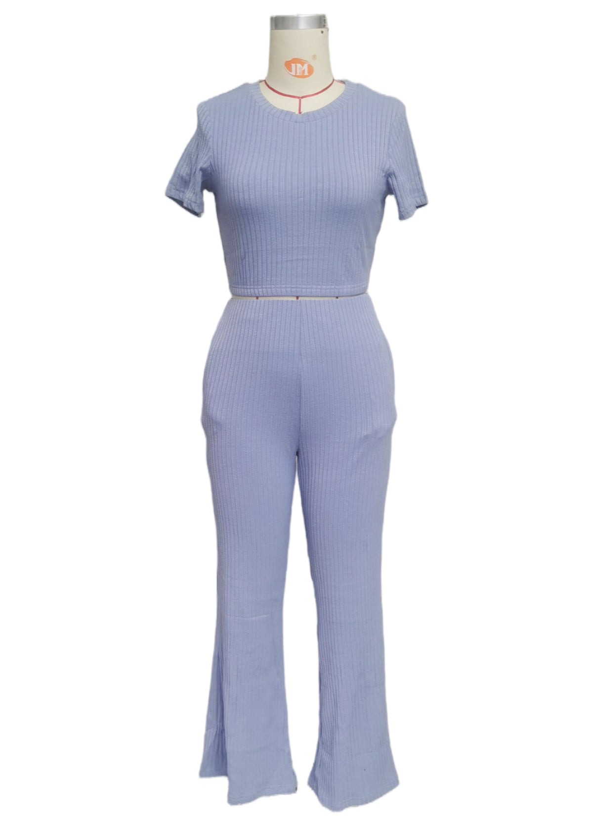 Cropped Tee And Wide Legs Pants Ribbed Knit Lounge Set